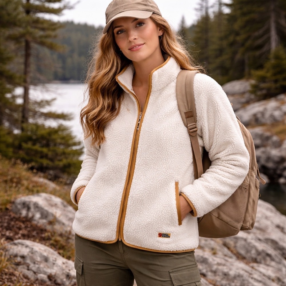 Fjallraven Vardag Pile Fleece Women XS Chalk White Excellent Zip‎ Teddy Jacket
